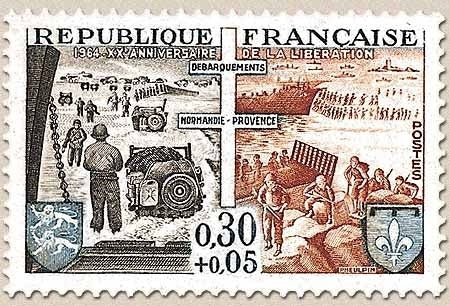 20e anniversaire de la Libération. Vingtième anniversaire des débarquements de Normandie et Provence  30c. + 5c. Y1409