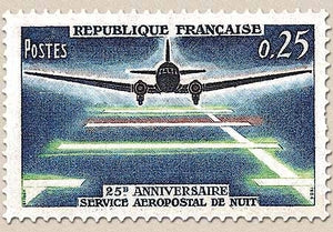 25e anniversaire du service aéropostal de nuit. Douglas DC-3  25c. Polychrome Y1418