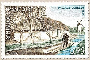 Série touristique. Paysage vendéen. 95c. Bistre, vert et bleu Y1439
