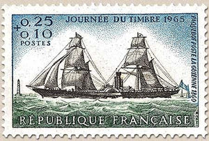 Journée du Timbre. Paquebot-poste La Guienne. 25c. + 10c. Bleu, vert foncé et sépia Y1446