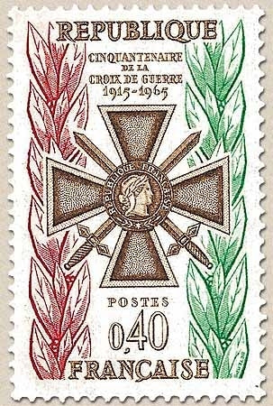Cinquantenaire de la Croix de guerre. 40c. Vert, brun et rouge Y1452
