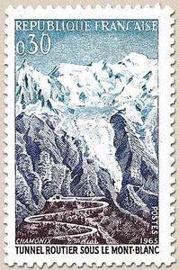 Inauguration du tunnel routier sous le Mont-Blanc. 30c. Turquoise, bleu et violet Y1454