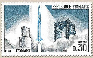 Lancement du premier satellite national, à Hammaguir (Sahara) 30c. Bleu-vert, bleu-noir et bleu. Fusée Diamant. Y1464