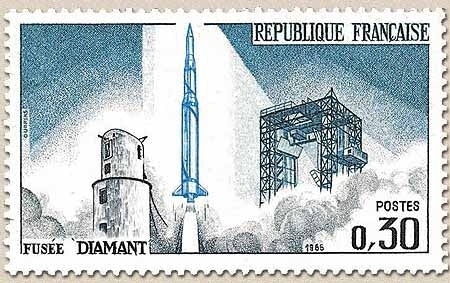Lancement du premier satellite national, à Hammaguir (Sahara) 30c. Bleu-vert, bleu-noir et bleu. Fusée Diamant. Y1464