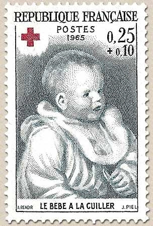 Au profit de la Croix-rouge. Oeuvres de Renoir (1841-1919).  Bébé à la cuiller 25c. + 10c. Gris-bleu Y1466