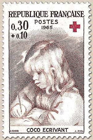 Au profit de la Croix-rouge. Oeuvres de Renoir (1841-1919).  Coco écrivant 30c. + 10c. Brun-lilas Y1467