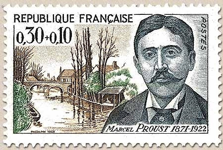 Célébrités. Marcel Proust, écrivain (1871-1922), et pont St-Hilaire, à Illiers (Eure-et-Loir) 30c. + 10c Y1472