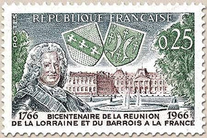 Bicentenaire de l'intégration de la Lorraine et du Barrois. Stanislas Leczinski et château de Lunéville 25c. Y1483