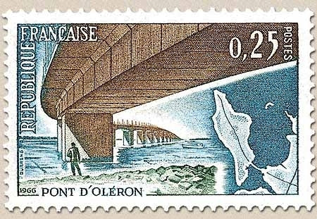 Inauguration du pont d'Oléron. 25c. Bleu-vert, bleu, brun et vert Y1489