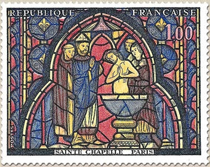 Oeuvres d'art. Vitrail de la Sainte-Chapelle (le baptême de Judas) 1f. Polychrome Y1492