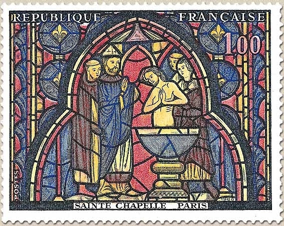 Oeuvres d'art. Vitrail de la Sainte-Chapelle (le baptême de Judas) 1f. Polychrome Y1492