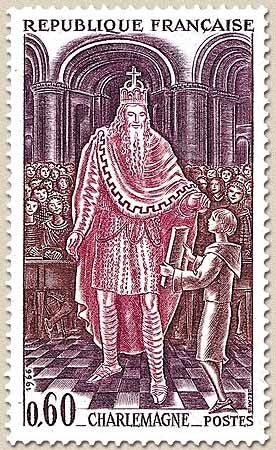Grands noms de l'Histoire. Charlemagne (742-814) 60c. Brun-violet, rose et violet Y1497