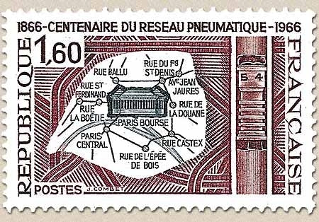 Centenaire de la poste pneumatique, à Paris. 1f.60 violet-brun et gris-bleu foncé Y1498