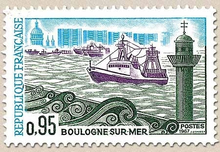 Monuments et sites. Boulogne-sur-Mer 95c. Vert, violet et bleu Y1503