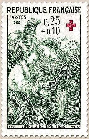 Au profit de la Croix-Rouge. Ambulancière (1859) 25c. + 10c. Vert-gris et rouge Y1508