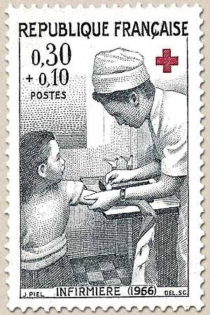 Au profit de la Croix-Rouge. Infirmière (1966) 30c. + 10c. Gris-bleu et rouge Y1509