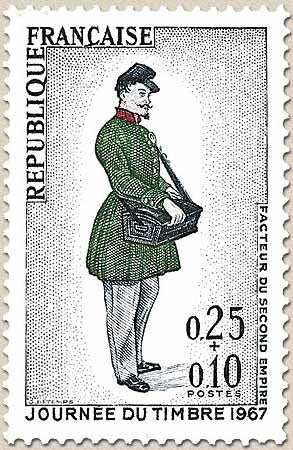 Journée du Timbre. Facteur du Second Empire 25c. + 10c. Gris-bleu, vert et rouge Y1516