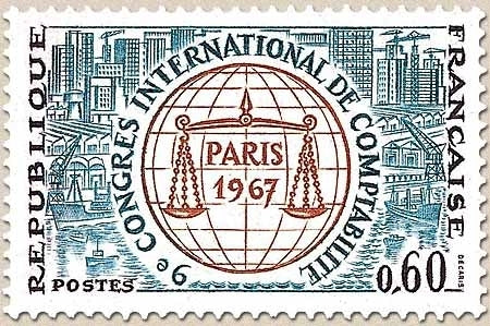9e congrès international de comptabilité, à Paris. 60c. Violet, gris-vert et ocre Y1529