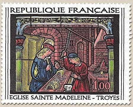 Oeuvres d'art. Vitrail de l'église Sainte-Madeleine de Troyes (Aube) 1f. Polychrome Y1531