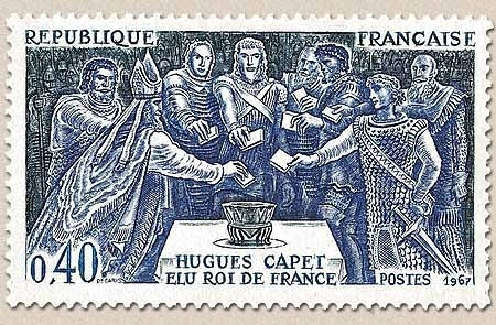 Grands noms de l'Histoire. Hugues Capet (938-996) 40c. Bleu-vert foncé et outremer Y1537