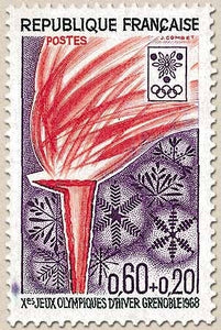 Jeux Olympiques d'hiver, à Grenoble. Flamme 60c. + 20c. Violet, rouge et vert Y1545