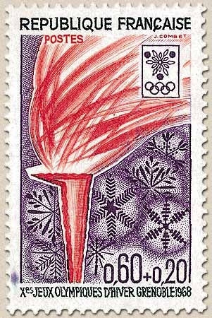 Jeux Olympiques d'hiver, à Grenoble. Flamme 60c. + 20c. Violet, rouge et vert Y1545
