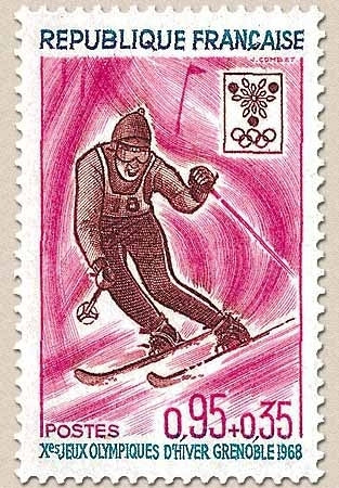 Jeux Olympiques d'hiver, à Grenoble. Ski (slalom) 95c. + 35c. Rose-lilas, brun-rouge et turquoise Y1547