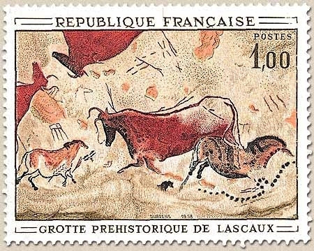 Oeuvre d'art. Peinture rupestre de la grotte de Lascaux à Montignac (Dordogne) 1f. Polychrome Y1555