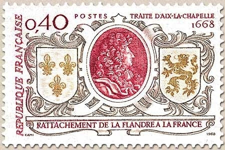 Tricentenaire du rattachement de la Flandre (traité d'Aix-la-Chapelle). Louis XIV.  40c. Gris, olive et carmin Y1563