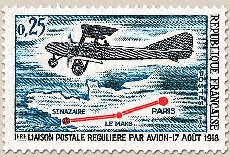 50e anniversaire de la première liaison postale régulière par avion 25c. Bleu foncé, bleu et rouge Y1565
