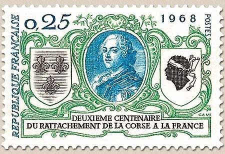 Bicentenaire du rattachement de la Corse. Louis XV. 25c. Vert, noir et bleu Y1572