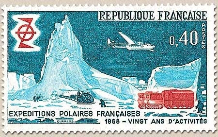 20e anniversaire des Expéditions polaires françaises. 40c. Bleu-vert et brun-rouge Y1574