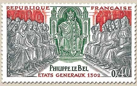 Grands noms de l'Histoire. Philippe IV le Bel (1268-1314), Etats Généraux de 1302 40c. Gris, rouge-brun et vert Y1577