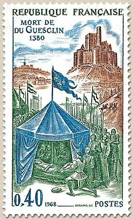 Grands noms de l'Histoire. Mort de Bertrand du Guesclin , devant Châteauneuf-de-Randon  40c. Vert, bleu et brun Y1578
