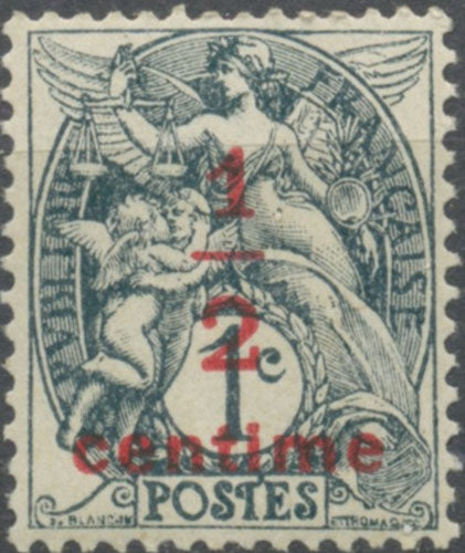 Type Blanc. Timbre de 1900 (n° 107) surchargé. 1/2c. Sur 1c. Gris-noir (R) (IA) Neuf luxe ** Y157