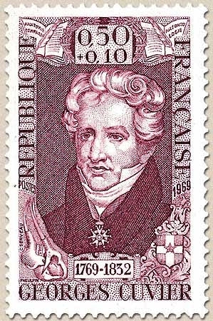 Célébrités du XVIIIe au XXe siècles. Georges, baron Cuvier  naturaliste 50c. + 10c. Lie-de-vin Y1595