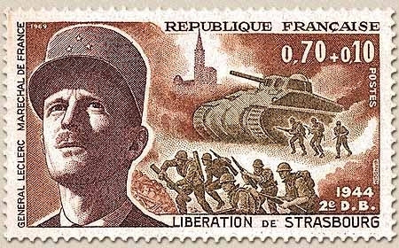 25e anniversaire de la Libération. Libération de Strasbourg et Maréchal Leclerc 70c. + 10c. Y1608
