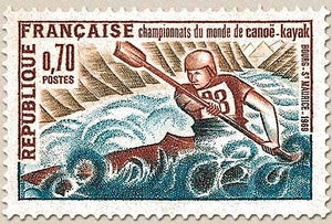 Championnats du monde de canoë-kayak, à Bourg-Saint-Maurice (Savoie) 70c. Bistre, bleu et gris-olive Y1609