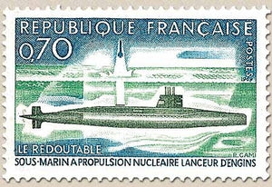 Sous-marin Le Redoutable, à propulsion nucléaire. 70c. Vert clair, vert foncé et bleu Y1615