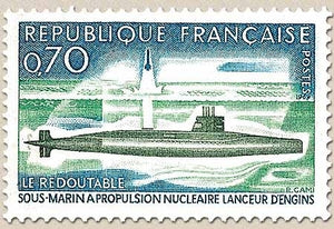 Sous-marin Le Redoutable, à propulsion nucléaire. 70c. Vert clair, vert foncé et bleu Y1615