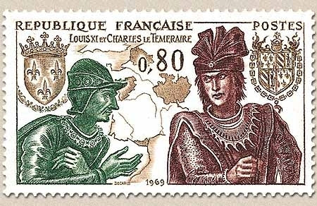 Grands noms de l'Histoire. Louix XI et Charles le Téméraire 80c. Vert, brun et sépia Y1616