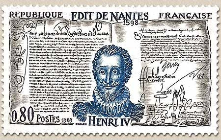 Grands noms de l'Histoire. Henri IV (1553-1610) et l'Edit de Nantes  80c. Bleu, noir et violet Y1618