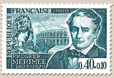 Personnages célèbres. Prosper Mérimée, écrivain (1803-1870) 40c. + 10c. Vert-bleu Y1624