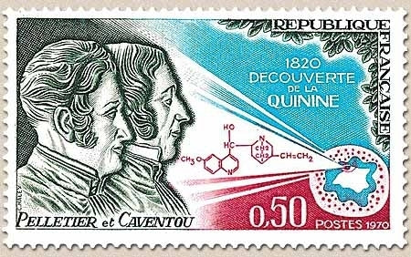 150e anniversaire de la découverte de la quinine. Pelletier et Caventou 50c. Vert foncé, bleu clair et carmin Y1633