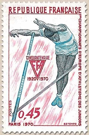 1ers championnats d'Europe d'athlétisme des Juniors. 45c. Lilas-rose, bleu et gris-bleu Y1650