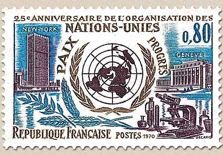 25e anniversaire de l'O.N.U. 80c. Violet-brun, bleu et olive Y1658