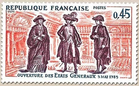 Histoire de France. Salle des Etats Généraux et représentants des trois ordres. 45c. Y1678