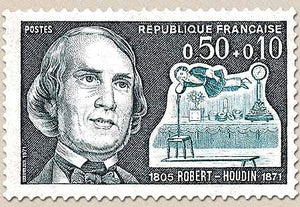 Personnages célèbres. Robert Houdin 50c. + 10c. Bleu foncé et bleu-vert Y1690