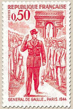 Anniversaire de la mort du général de Gaulle. La descente des Champs Elysées en 1944 50c. Rouge Y1697
