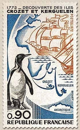 200e anniversaire de la découverte des îles Crozet et Kerguelen. 90c. Noir, bleu et bistre Y1704